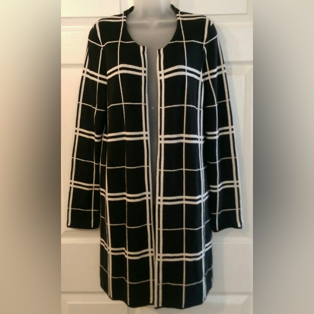 Cato Knit Sweater Cardigan Open Front Black/White Size L